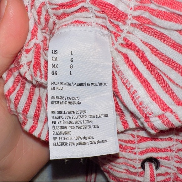 American Eagle Red White Striped Sleeveless Smocked Cropped Tube Top size large - Picture 4 of 5